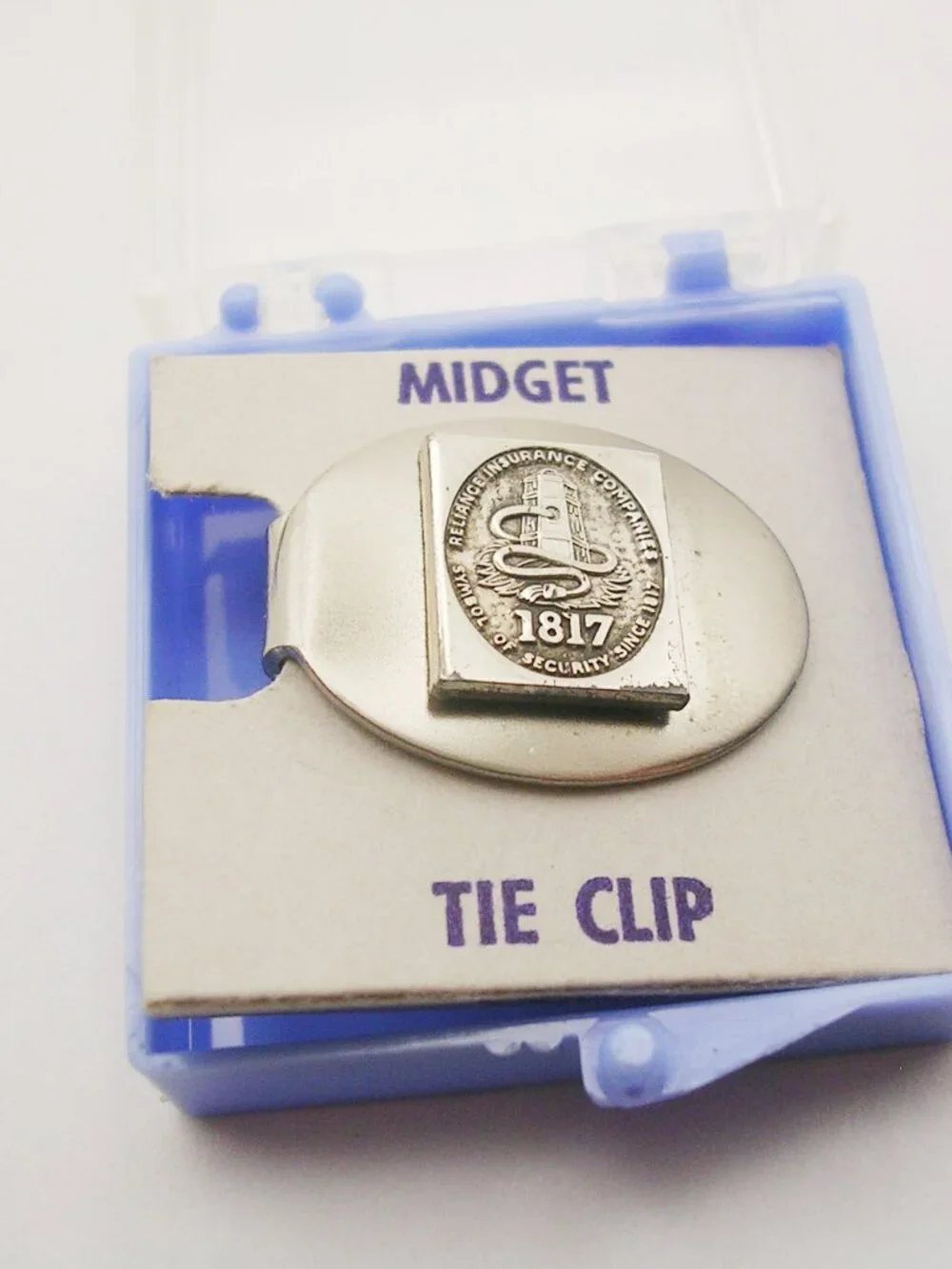 Vintage Midget Tie Clip Bar Reliance Insurance Company silver Men's Formal Wear